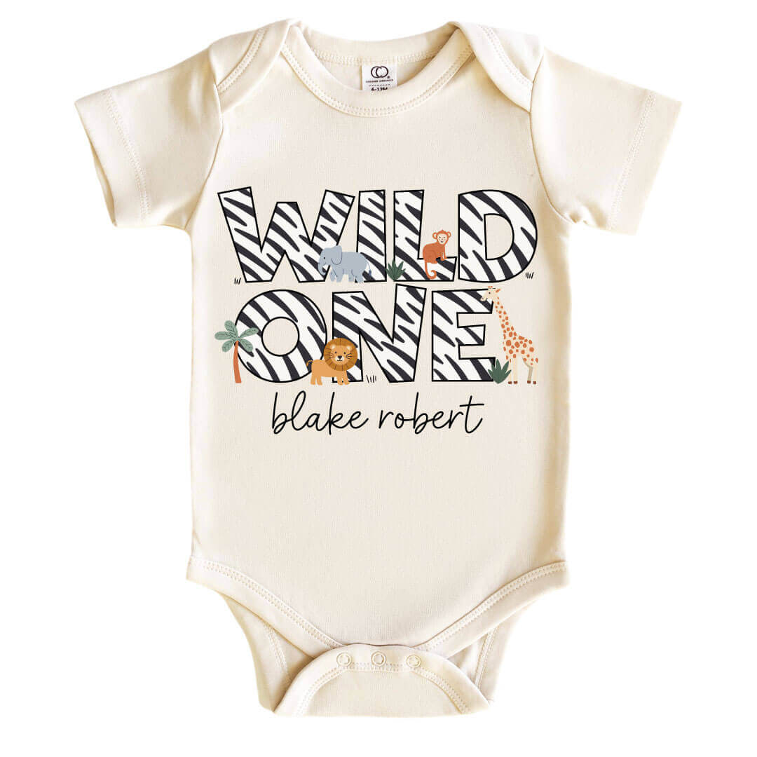Personalized Wild One Graphic Bodysuit & Kids Tee | Natural