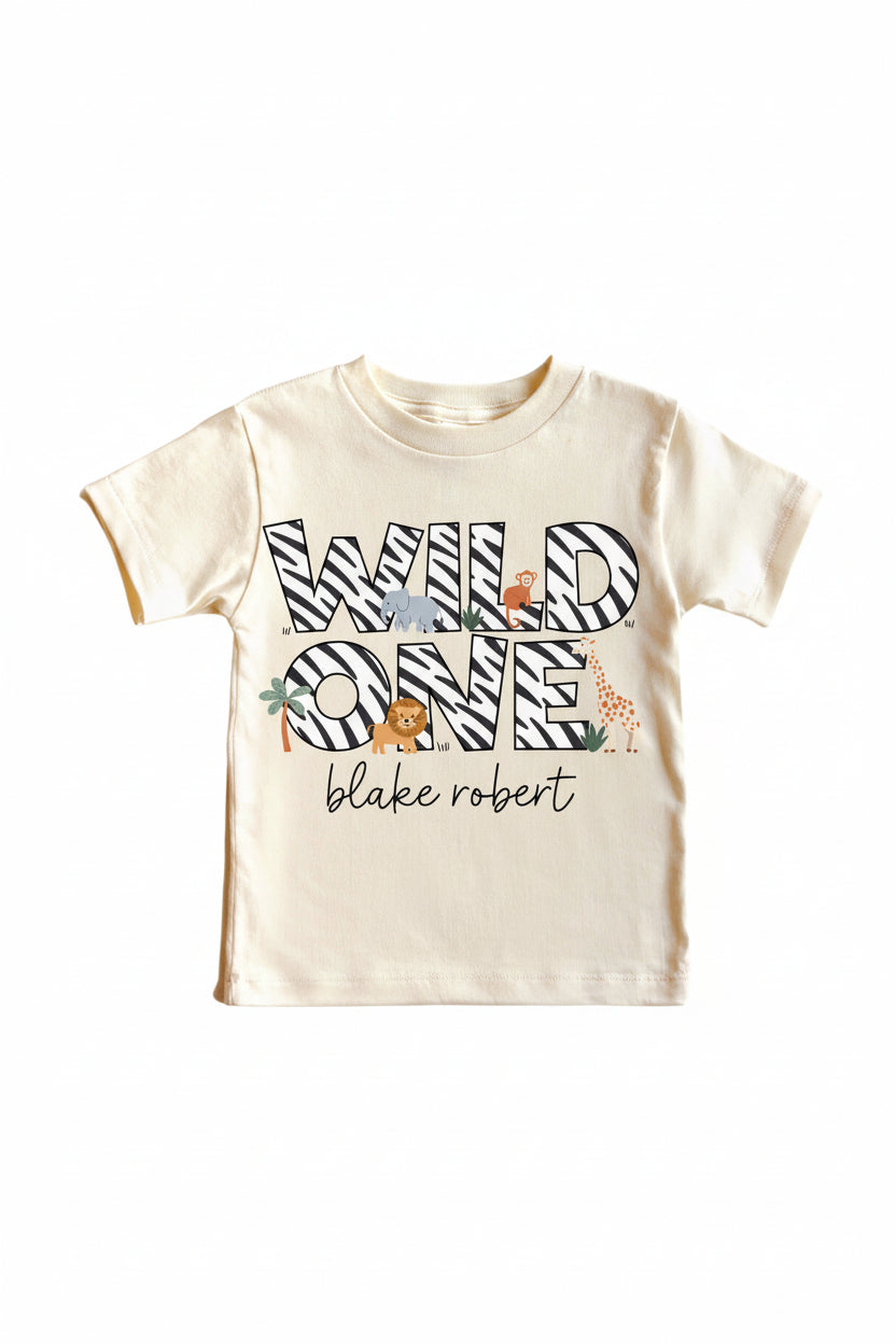 Personalized Wild One Graphic Bodysuit & Kids Tee | Natural