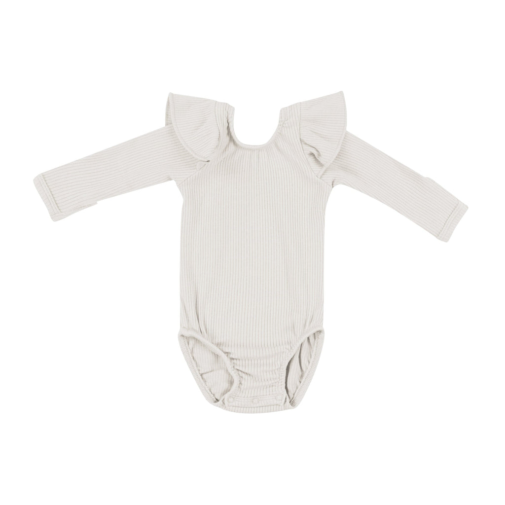 Ribbed Long Sleeve Ruffle Leotard in Oat